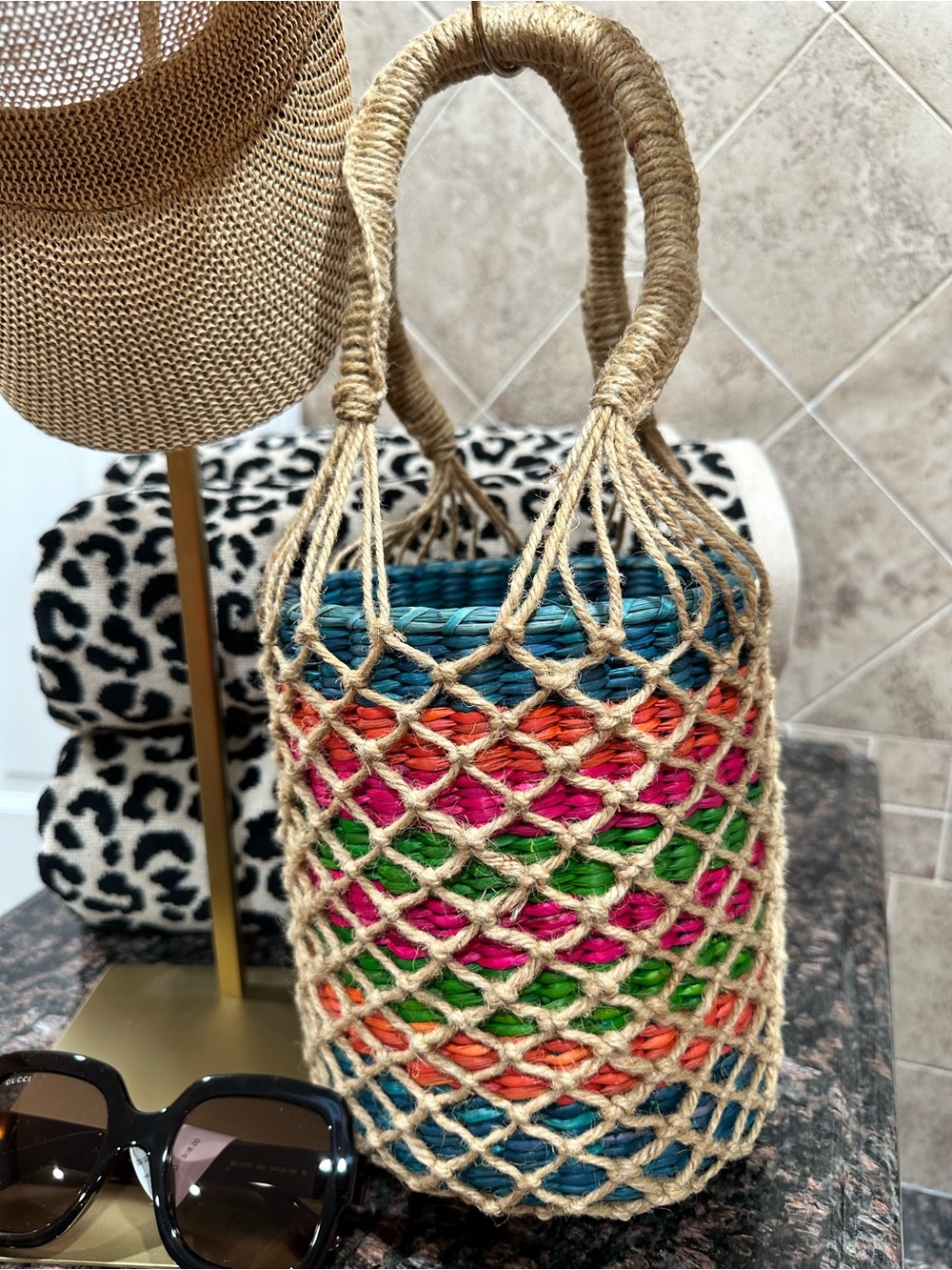 Handwoven Multicolor Rope Net Bucket Bag - - Picture 2 of 9